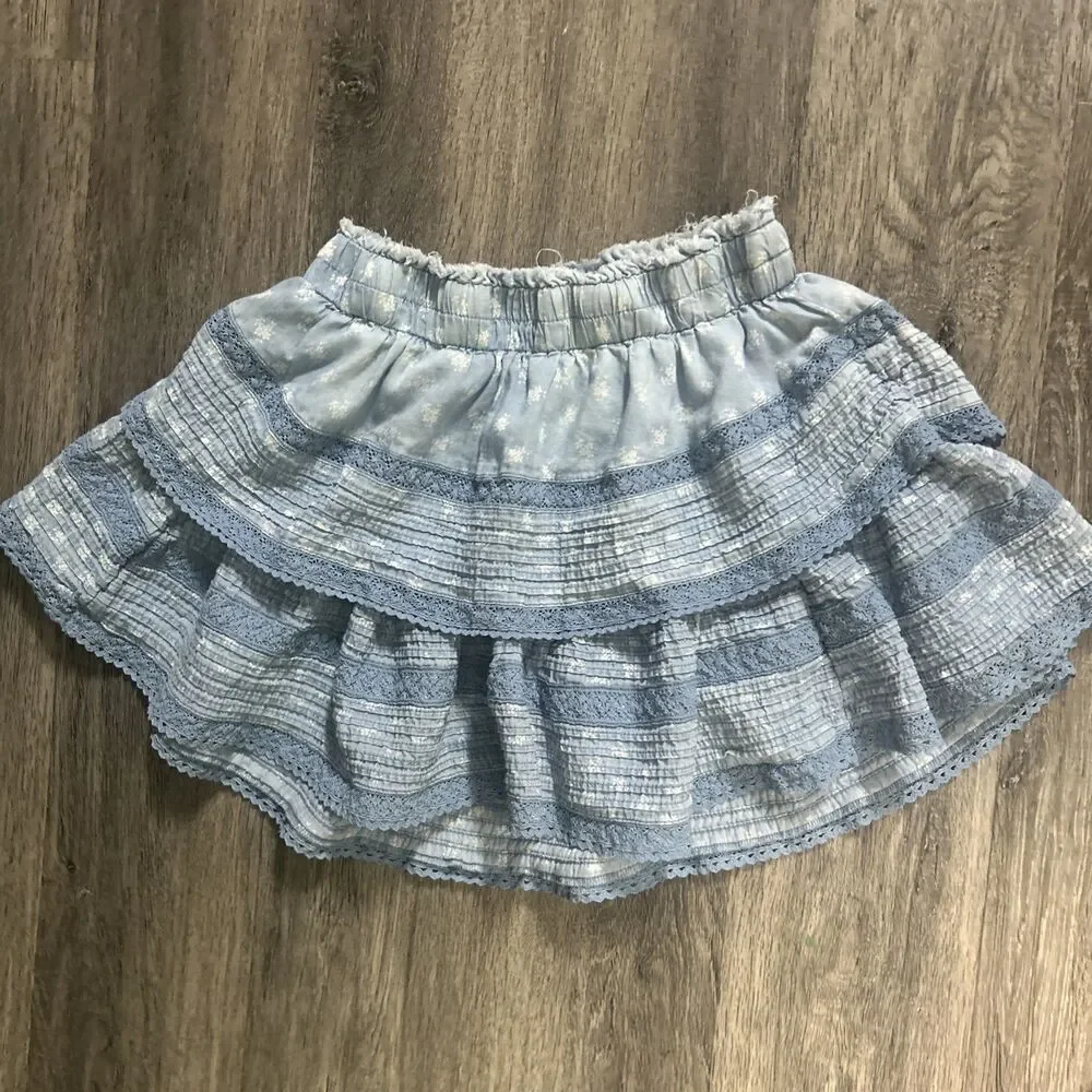 Aerie Ruffle Blue White Flowers Mini Skirt XL Coquette Floral Dainty